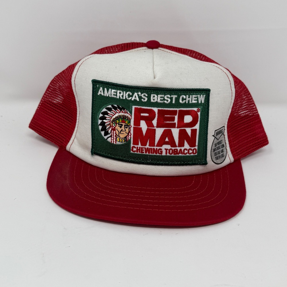 Vintage Red Man Chewing Tobacco Red Snapback Patch Trucker Hat /Cap -Made In USA